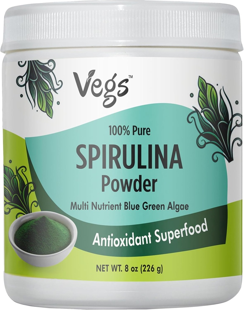 Organic Spirulina pulver - Blå Grønn Algae Plantebasert Superfood blanding - Antioksidant-Rich med klorofyll, vitaminer og mineraler for rensing, energi og immunitetsstøtte - Vegansk, ikke-GMO - 8 oz