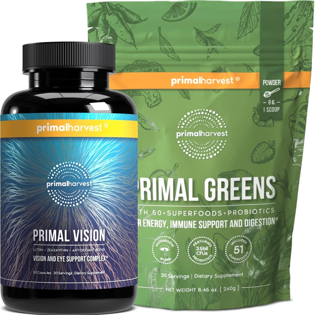 Primal Harvest Grønn pulver og visjon kosttilskudd for kvinner og menn Visjon og øye støtte kompleks med Lutein, Zeaxanthin Bundle