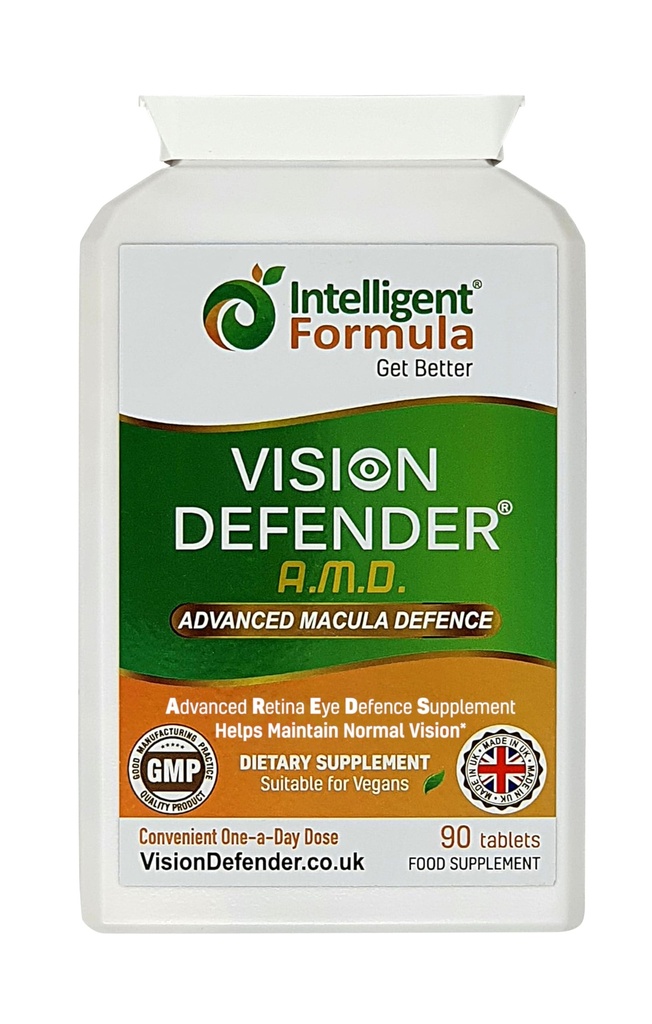 Vision Defender AMD ARDS2 Øyevitaminer – Nøyaktige AREDS 2 Formula med Lutein & Zeaxanthin, vitaminer C & E, Sink 25 mg & Kobber – en gang daglig Vegan Eye Health Supplement, 90 tabletter