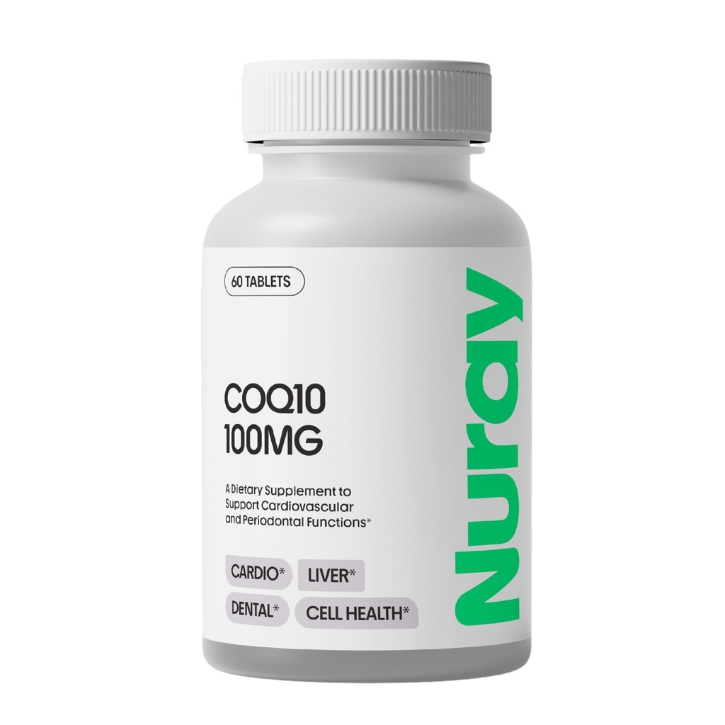 Nuray COQ10 100mg og Vitamin E Chewable Tabletter - Rask oppløsning Orange Flavored Energi Supplement - Støtter hjerte helse & lever funksjon - 60 greve, vegetarisk, Glutenfri