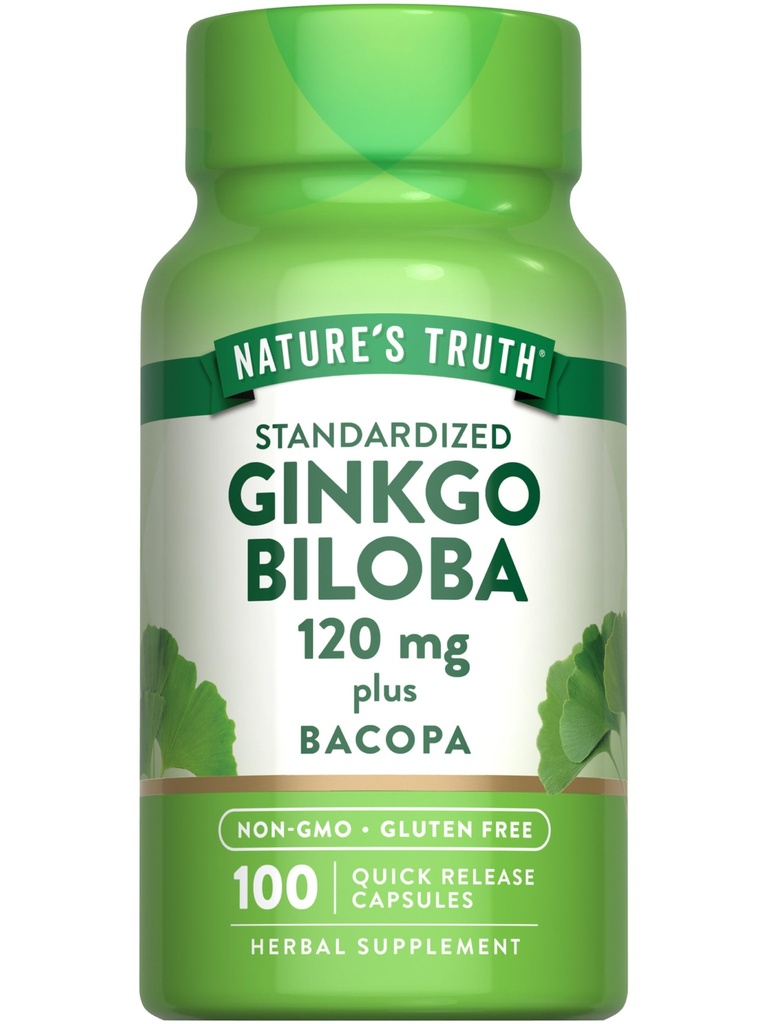 Naturens sannhet Ginkgo Biloba 120mg | Plus Bacopa | 100 Quick Release Kapsler | Standardisert ekstrakt | Ikke-GMO og Glutenfri Supplement