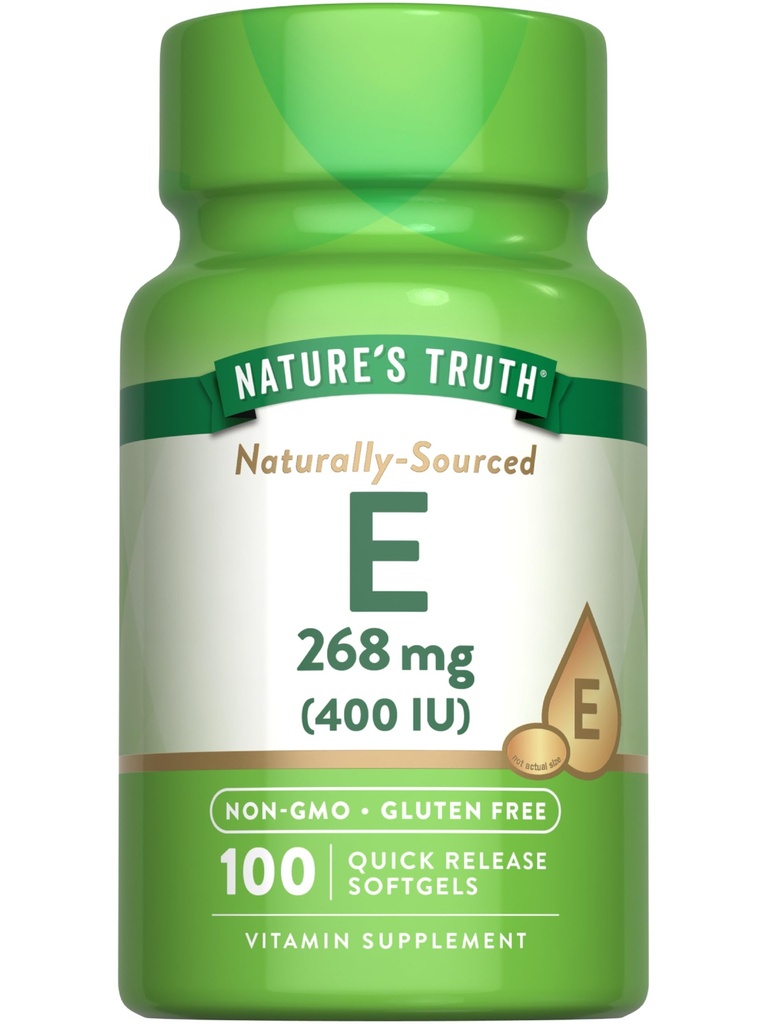 Naturens sannhet Vitamin E 400 IU Softgels | 268 mg | 100  Count Ikke-GMO & Glutenfri Supplement