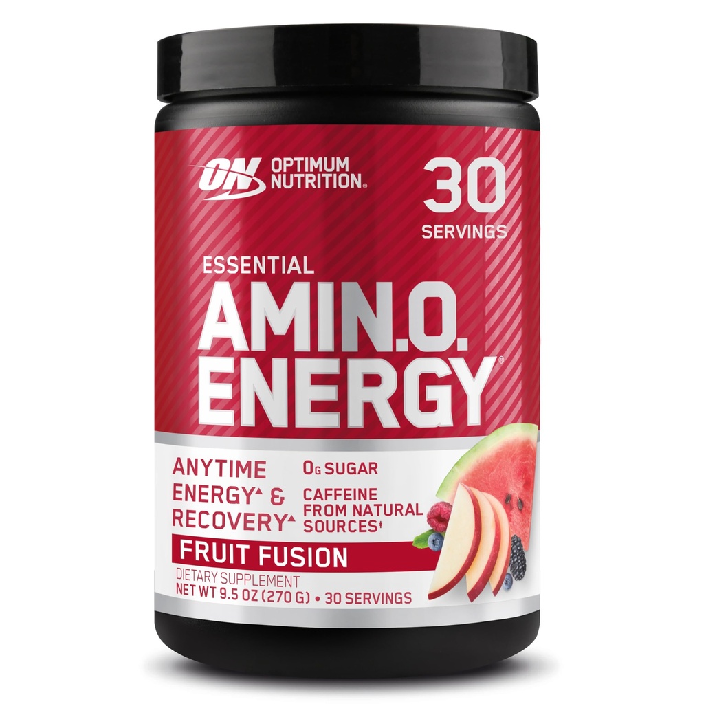 Optimum Nutrition Amino Energy - Pre Workout med grønn te, BCAA, Aminosyrer, ketovennlig, grønn kaffeekstrakt, energipulver - fruktfusjon, 30 serveringer (Packaging May Vary)