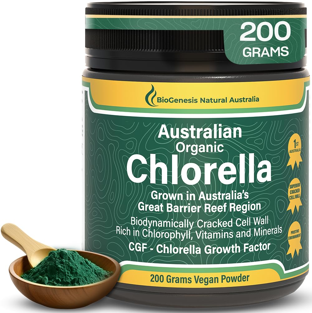 Biogenese Organic Chlorella pulver – 200g | Australian Grown | BioDynamic Cracked Cell Wall | Rik på klorofyll, vitaminer og mineraler | støtter energi og immunitet | Vegansk pulver