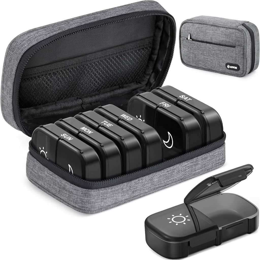 AUVON Canvaspose XL ukentlig Pille Organizer 2 ganger om dagen, Reisepille 7 dag med en-Side store åpning, PM piller veske med bærbar Cloth veske for kosttilskudd, vitaminer, fiskeoljer