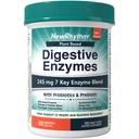 NewRhythm Digestive Enzymer 245 mg, med probiotika og prebiotika, Plant Basert, 7 Nøkkel Enzymer, Digestion, Nutrient Absorpsjon, Protease Amylase & Lipase, 60 Vegan Kapsler
