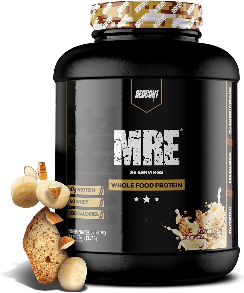 REDCON1 MRE Lite Hele mat Protein pulver, Banan Nut brød - Lav carb & Whey gratis måltid erstatning med animalsk protein blandinger - lett å digest Supplement laget med MCT oljer (30 Serveringer)