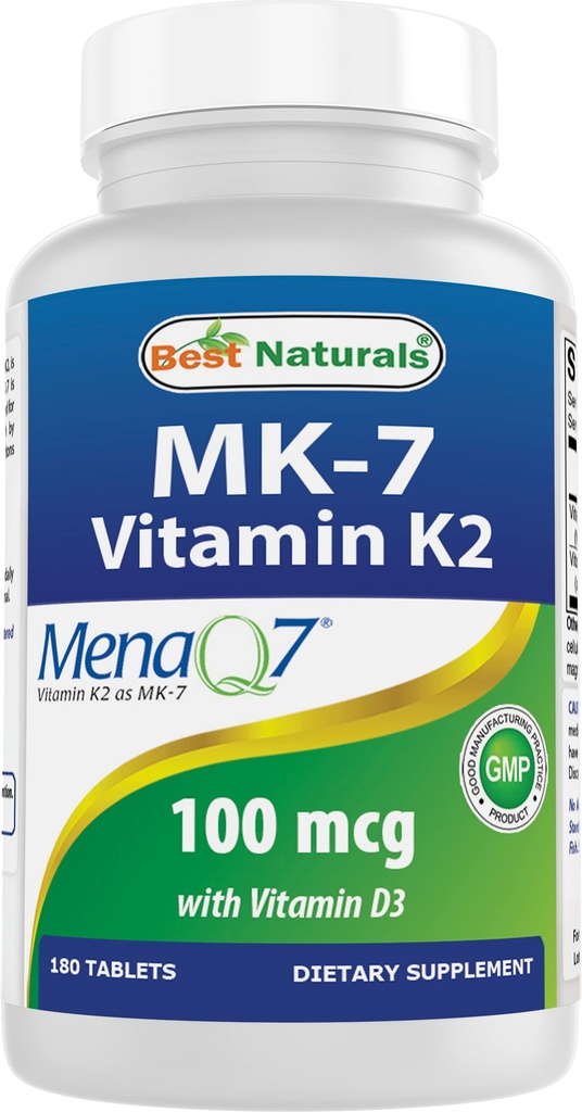 Best Naturals vitamin K2 (MK7) med D3 Supplement Bone and Heart Health (5000 IU vitamin D3 & 100 mcg vitamin K2 MK7), 180 tabletter