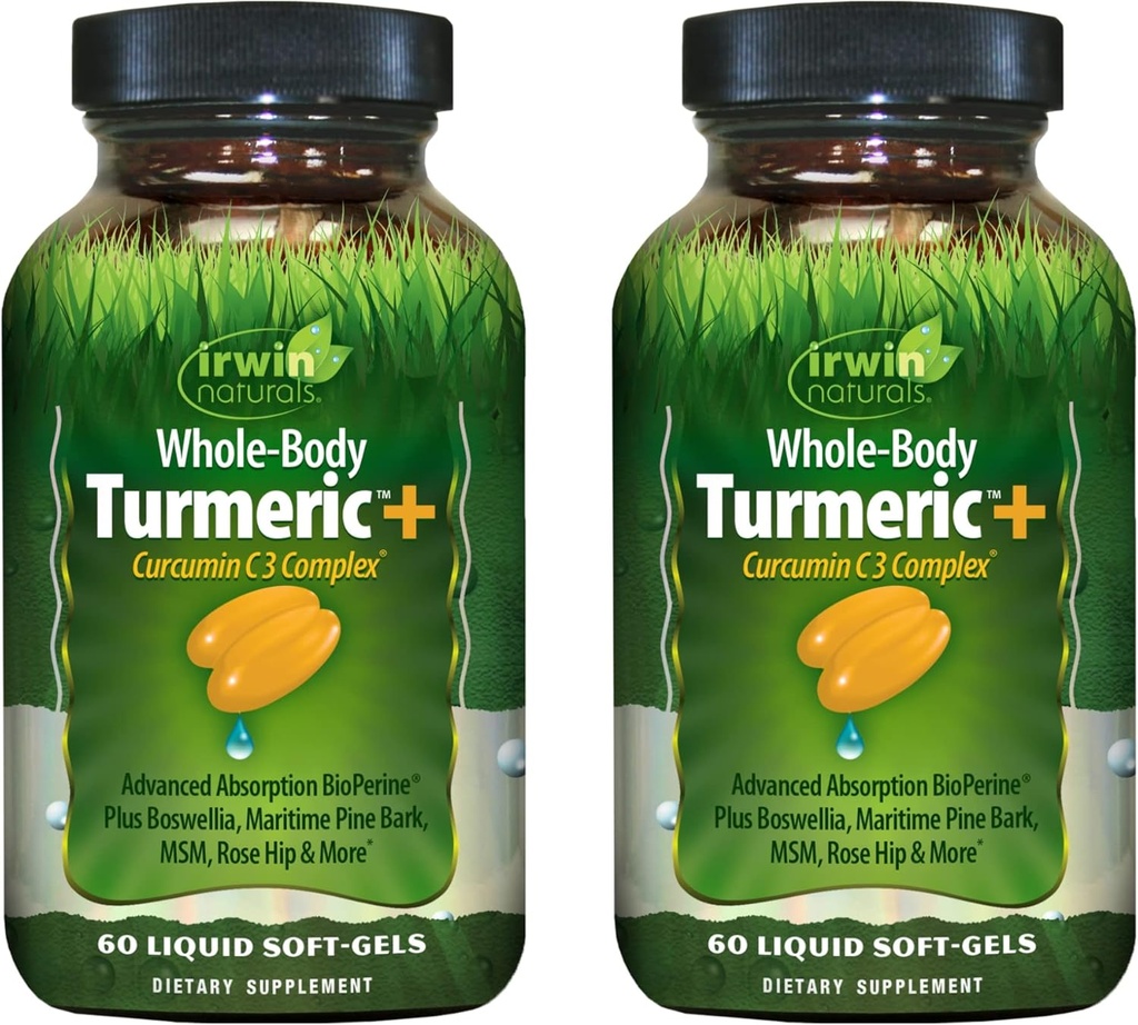 Irwin Naturals Hele kroppen Turmeric + Curcumin C3 Complex - 60 flytende Soft-Gels, Pakke med 2 - Støtter Hel-Body Wellness - 60 Total Services