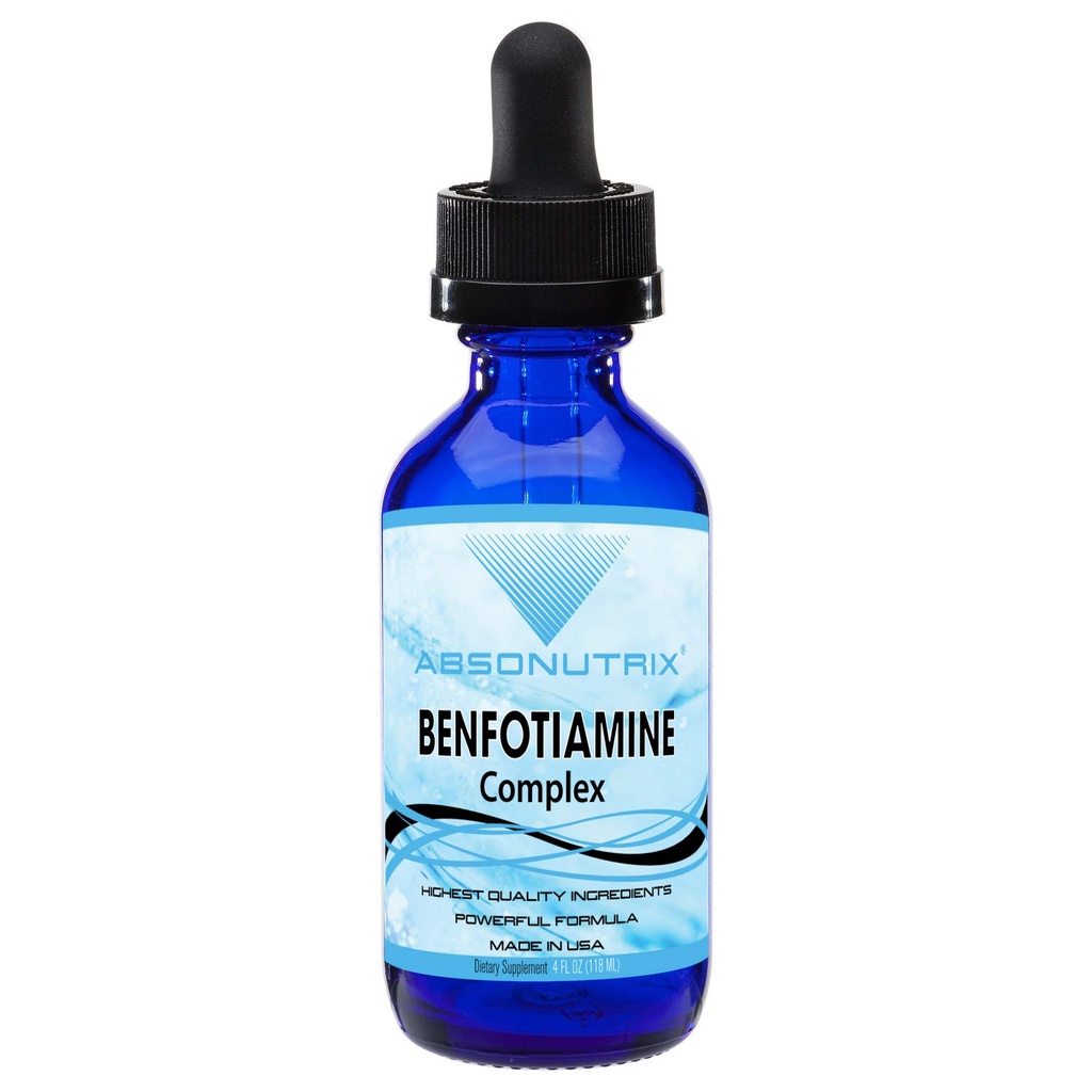 Absonutrix Benfotiamin Complex 300 mg, 4 Fl Oz flaske, 200 Services, høy biotilgjengelighet, Potent ingredienser, rask absorpsjon, Cruelty-Free, Ikke-GMO, tredjeparts testet, GMP-sertifisert, laget i USA