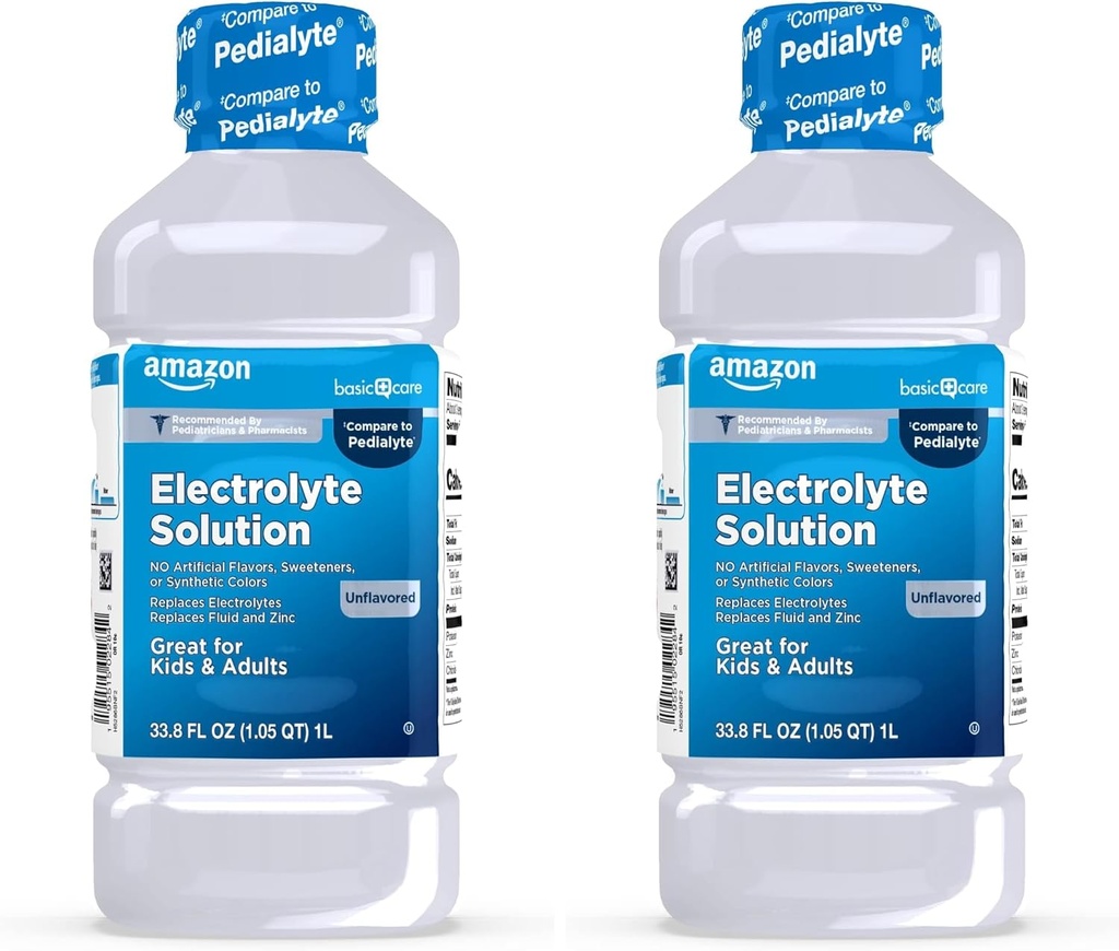 Basic Care Oral Electrolyte Solution, Unflavored, 33,8 Fl Oz (pakke med 2)
