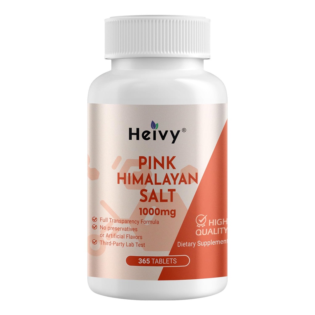 Heivy Pink Himalayan Salt Tabletter 1000mg - Natriumklorid 988mg, ikke-GMO, Mineral-Rich Electrolyte Balance og Hydration, 365 Salt Tabletter-Eectrolyte Supplement