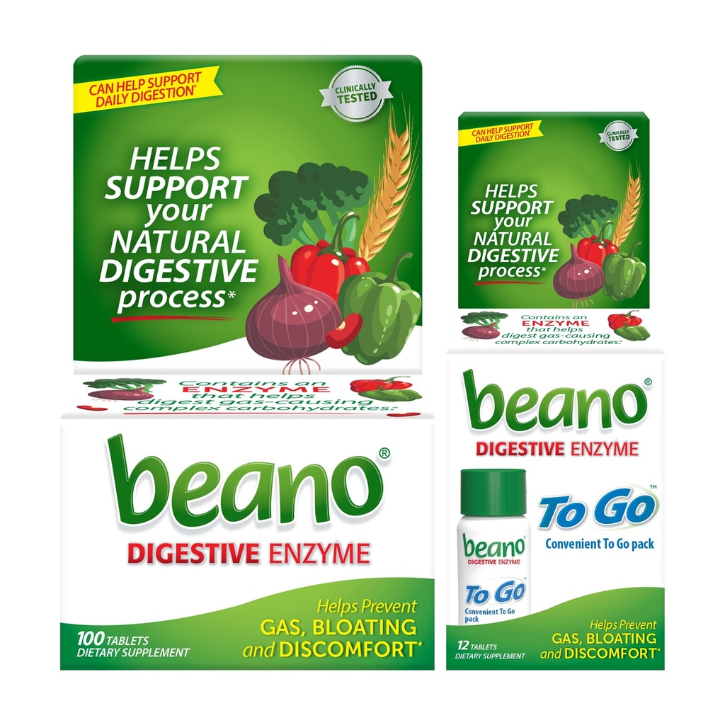 Beano ekstra styrke 100ct og beano å gå lomme pakke 12ct