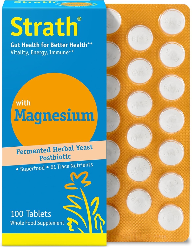 Strath med Magnesium Herbal Yeast Postbiotic 100 Tabletter | Støtter immunfunksjon | fremmer velvære | Ikke GMO | Glutenfri | Sukkerfri | Vegan | Kosher