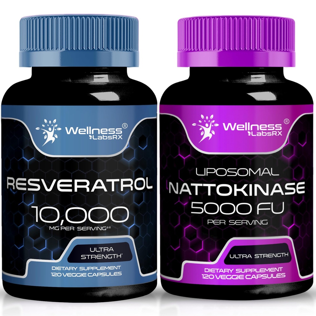 WELLNESS LABSRX Resveratrol Kapsler 10000mg - Nattokinase Supplement Kapsler - 5000 FU