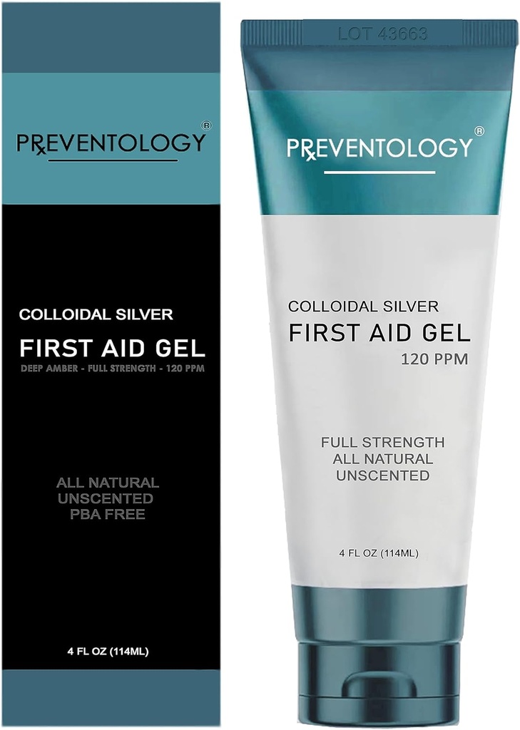 PREVENTOLOGY Colloidal Silver Gel - Full styrke dyp Amber 120 PPM for maksimal effekt - Bruk Topisk som nødvendig - pH balansert - 100% naturlig - (4 oz)