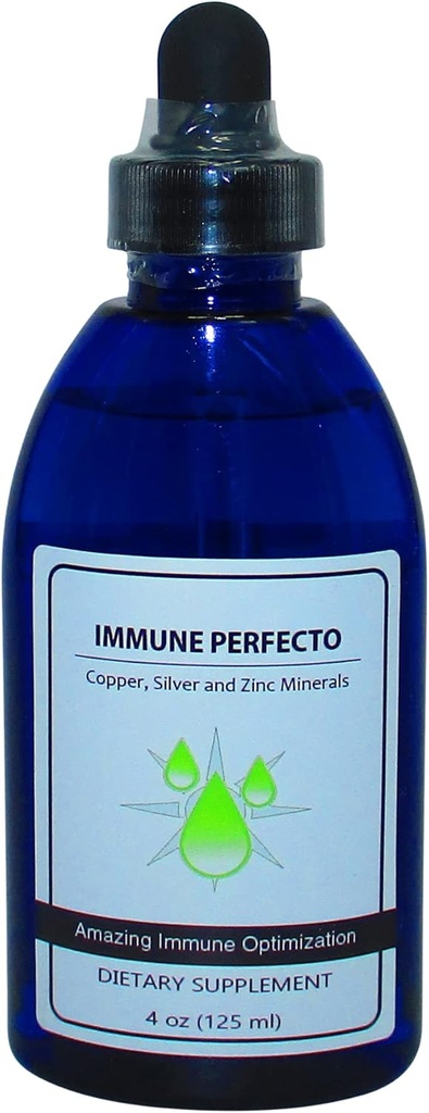 Immune Perfecto - Colloidal Silver 3000 PPM, kobber og sink 2000 PPM Atomic Partikkel Trace Mineral Immune Support Supplement - 4 oz.