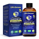 Life's Fortune Cod Liver Oil Liquid Organic Lemon Flavor (8 Oz) 1000 mg Omega + vitamin A, E & D3 - støtter immunhelse - 100% Fish Oil Supplement fra Wild Ocean Cod-GMO Gratis