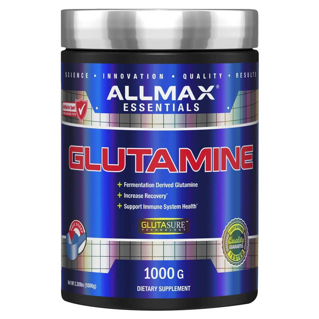 ALLMAX næring L - Glutamin pulver, muskel gjenoppretting formel, Glutenfri, Vegansk, 1000 gram