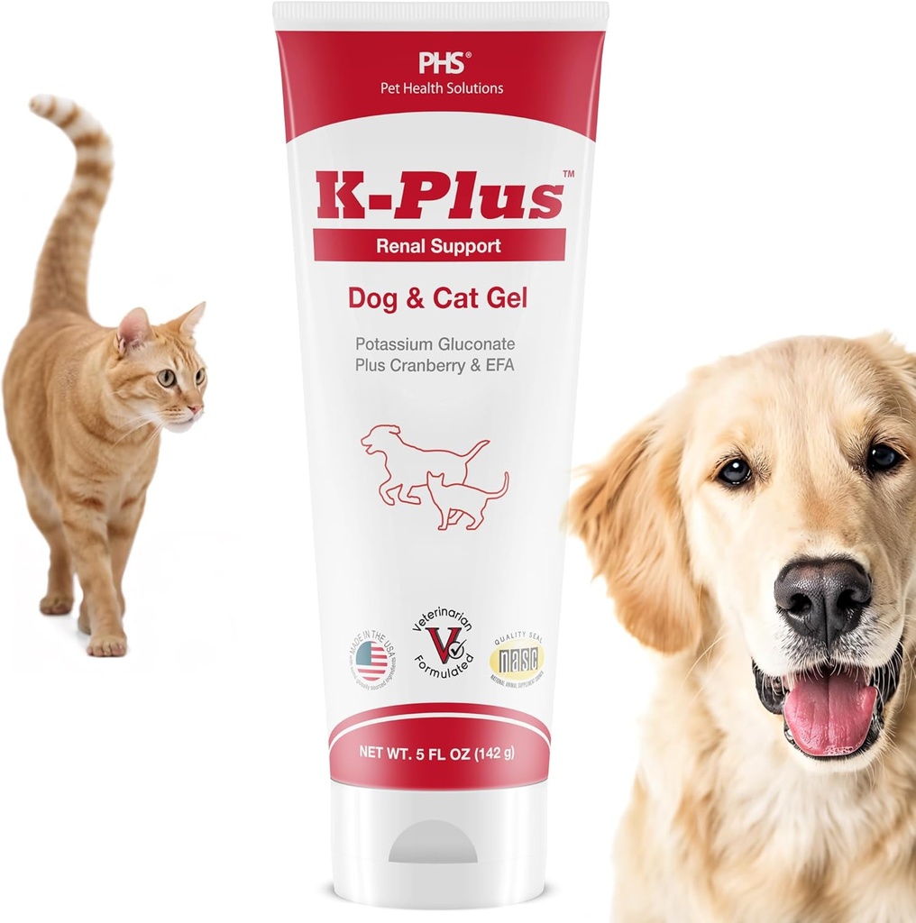K-Plus Gel for hunder og katter – Kalium Citrat & Cranberry Supplement for nyre, urinveistrakt helse, uti relief, steinforebygging, elektrolytbalanse, muskel og hjertefunksjon - laget i USA - 5 oz