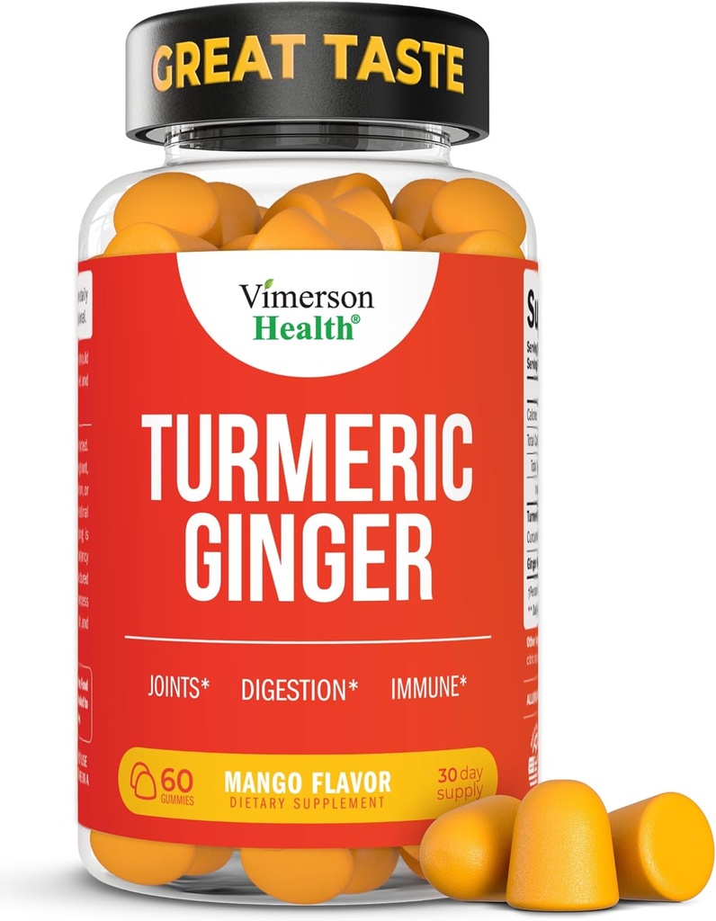 Gurkemeie Supplement - Curcumin C3 Complex + Ginger Root for Gut & Felles Helse - Naturlig Turmeric Curcumin Supplement 95% Curcuminoids. Inneholder 260 mg Tumeric ekstrakt. 60 Mango Flavor gummer