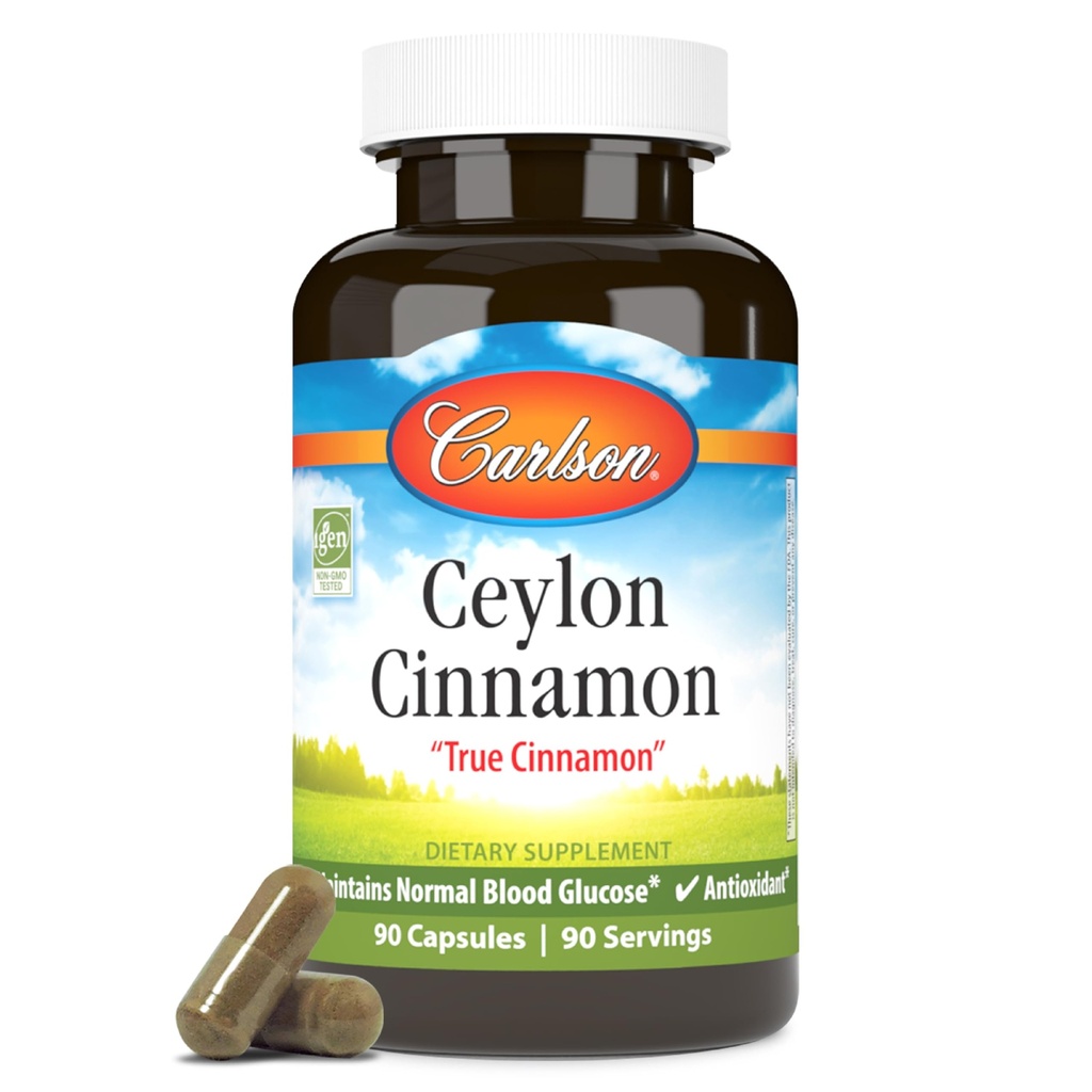 Carlson - Ceylon kanel, kaneltilskudd, 500 mg, kanelekstrakt piller, ceylon kanelkapsler, 90 kapsler.