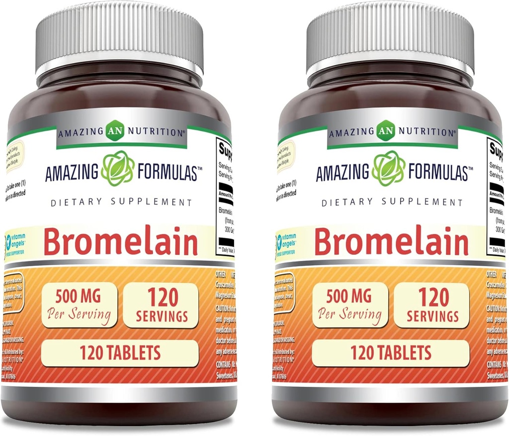 Amazing Formler Bromelain 500 Mg Tabletter Supplement | Ikke-GMO | Glutenfri | Laget i USA (120 greve | 2 pakke)