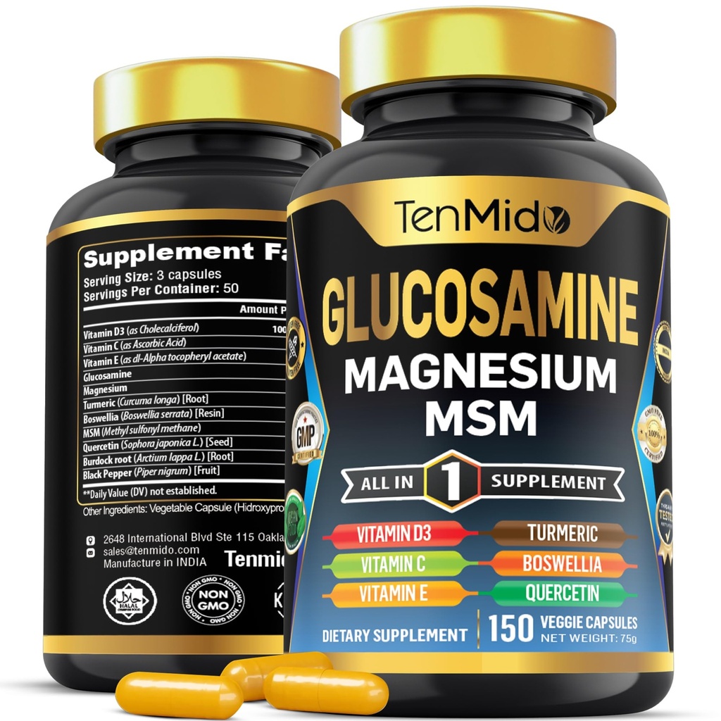 Glukosamin MSM Supplement for menn og kvinner - 11in1 Formula - Kombinere med magnesium, gurkemeie, Boswellia, Quercetin, Burdock Root, og mer