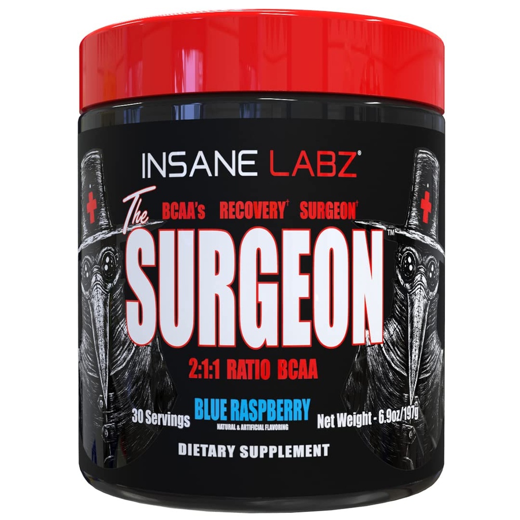 Insane Labz The Surgeon BCAA gjenopprette pulver - Branched kjede Aminosyre Post Trening Drink for muskelgjenvinning - 30 Srvgs (30 Serveringer (pakke av 1), Blå bringebær)