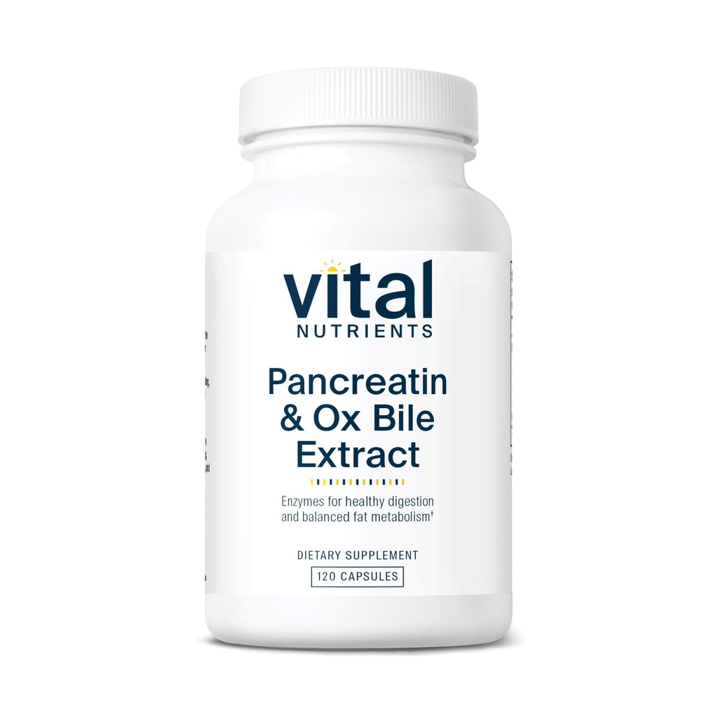 Vitale næringsstoffer Pancreatin & Ox Bile Ekstrakt 500 mg | Naturlige Digestive Enzymer for kvinner og menn | støtter digestion av protein, fett, og karbohydrater * | Gluten, Dairy og soya gratis | 120 Kapsler