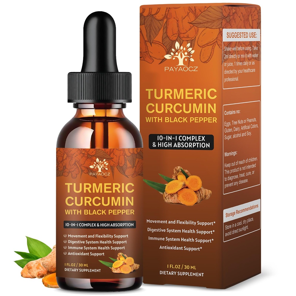 (2 Pack) Organisk gurkemeie curcumin Supplement med svart pepper og ginger - flytende gurkemeie ekstrakt dråper (med kanel, Rosemary) - mobilitet og fleksibilitet støtte og digestiv helse - 1 fl Oz