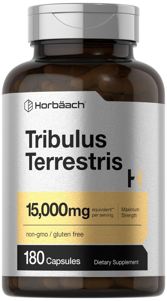Horbäach Tribulus Terrestris for menn 15000mg | 180 Kapsler | Maksimum styrke | Ikke-GMO, Glutenfri ekstrakt supplement