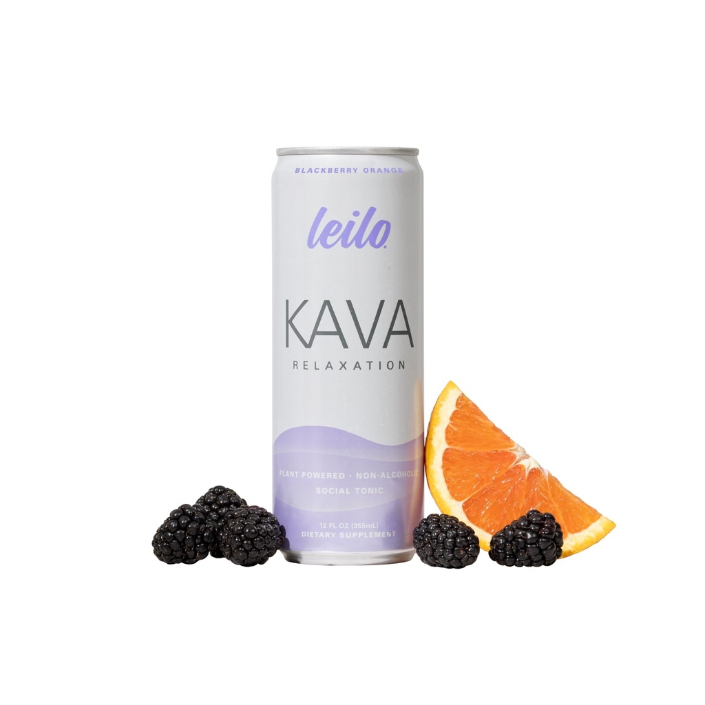 LEILO | Kava drevet sparkende avslappende drikke | BlackBerry Orange 12-Pack – ikke-ALC beroligende drikke | 12 fl oz bokser (pakke med 12)