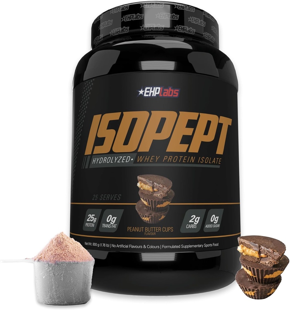 IsoPept Hydrolysert Whey Protein Powder by EHPlabs - 100% Whey Protein Isolat & Hydrolysat, 27 g protein, ikke-GMO, Glutenfri, rask absorbering, lett diagnering, 27 Serverer (Peanut Butter Cups)