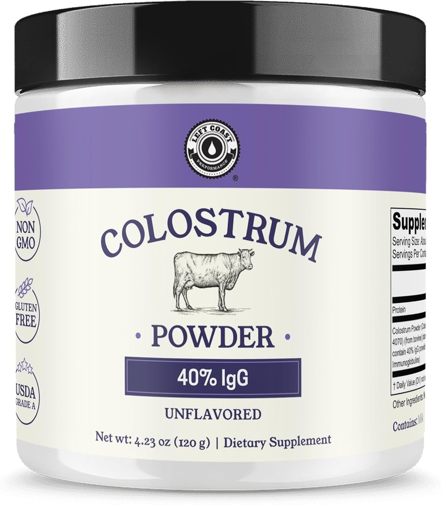 Colossum pulver 40% IgG – USA Sourceed Bovine Colossrum Supplement for immunstøtte, Gut helse, muskelgjenvinning, og total velvære - Single Ingredient, Ingen additiver, Ikke-GMO - 60 porsjoner