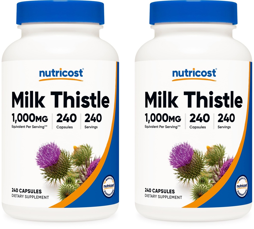 Nutricost Melk Thistle 1000mg Ekvivalent, 240 kapsler (2 Pack) - 250mg 4:1 Ekstrakt - Vegansk, ikke-GMO og Glutenfri