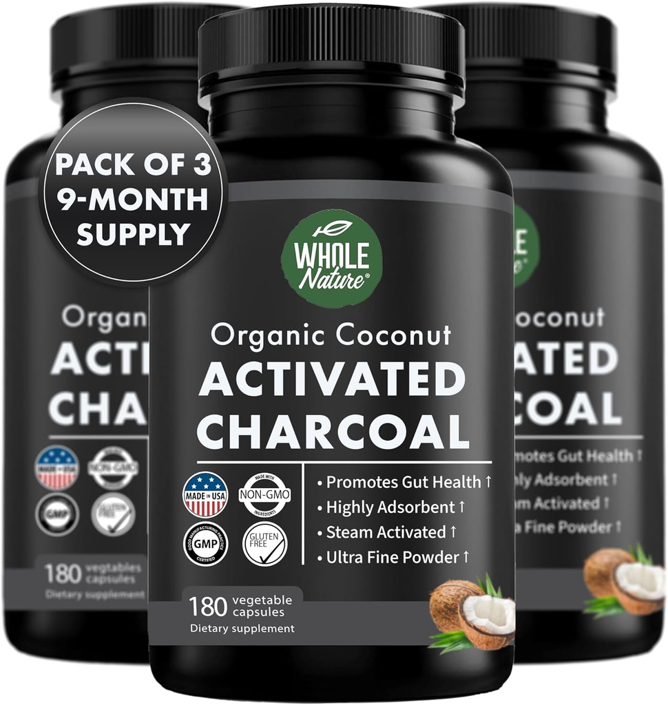 Kokos Aktivert Charcoal Capsules, 180 Charcoal Capsules, Tandbleking, Hjelper Stivelse, Bloating, Magegass, Heartburn, Pure Coconut Avledet Supplement (3)