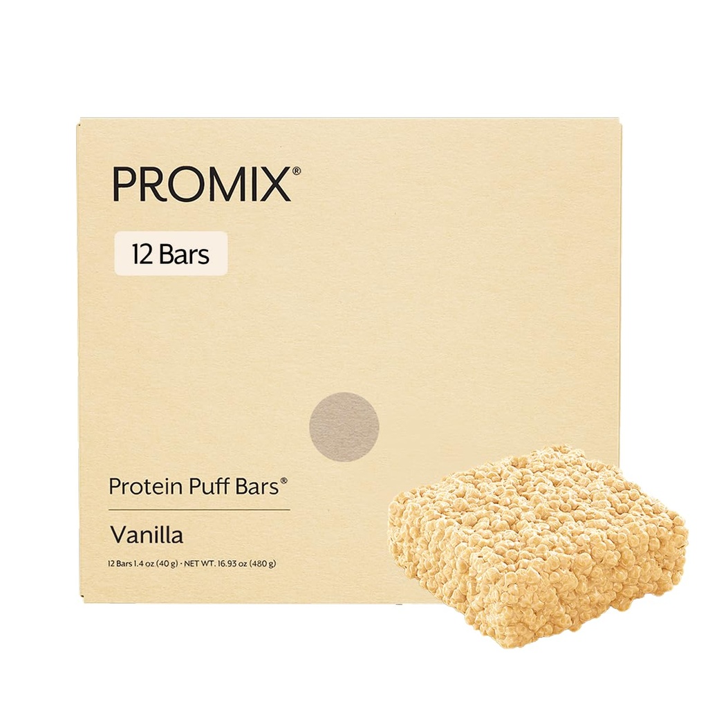 PrMediteral Nutrition Protein Puff Bars, 12-Pack - Madagaskar Vanilla - Marshmallow Crispy Treat - Great Tasting & Sunn on The Go Snack - høy protein & lav kalorie - ikke-GMO & gratis fra gluten, soya, & Corn.