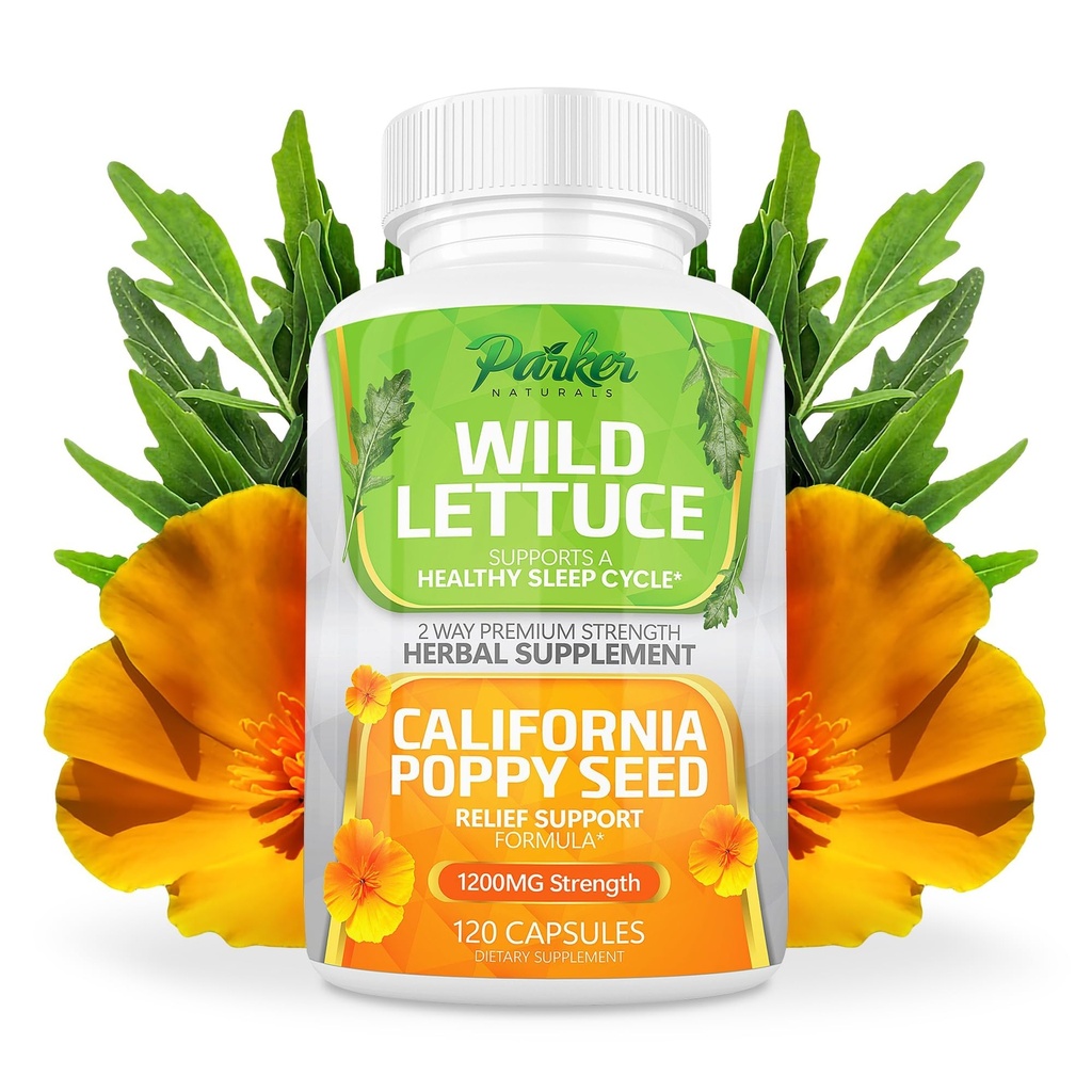 Parker Naturals Wild Lettuce Extract & California Poppy Seed Supplement, 2 måte Premium styrke urte Supplement for sunn søvn og lindring støtte, 120 kapsler