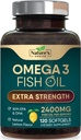 Omega 3 Fish Oil Supplement 2400 mg - Triple Styrke EPA & DHA Fish Oil Omega 3, essensielle fettsyrer Supplement Softgels, Helse og hjerte Helse støtte kosttilskudd, Glutenfri ikke-GMO, 120 Softgels