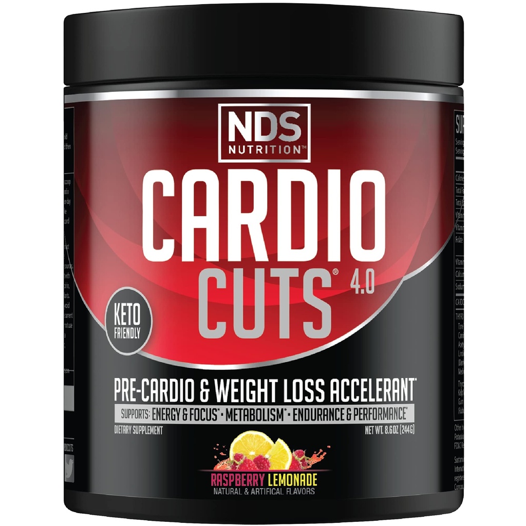 NDS Ernæring 4.0 Pre Trening Supplement - Avansert vekttap og prekardio formel med L-karnitine, CLA, MCTs, L-Glutamine og Saflower Olje - Razz Lemonade (40 serveringer)