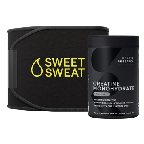 Idrettsforskning Kreatin Monohydrat og Sweet Sweat Waist Trimmer - Svart og gul (medium)