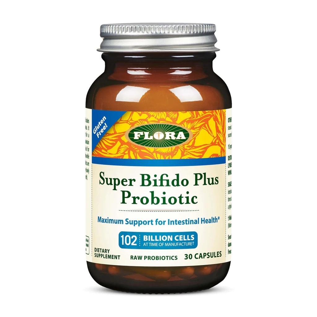 Flora Super Bifido Plus 102 milliarder CFU, rå probiotika for menn og kvinner, Bifidobacterium, Lactobacillus, Digestion, IBS, Immunsystem, Gut Balance kosttilskudd - 30 vegetariske kapsler