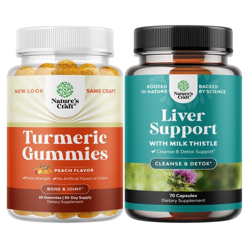Bundle of Turmeric Curcumin Immune Support Gummies og Liver Cleanse Detox & Repair Formula - Felles støtte og avansert hudpleie - med Melk Thistle Dandelion Root Turmeric og Artichoke Extract