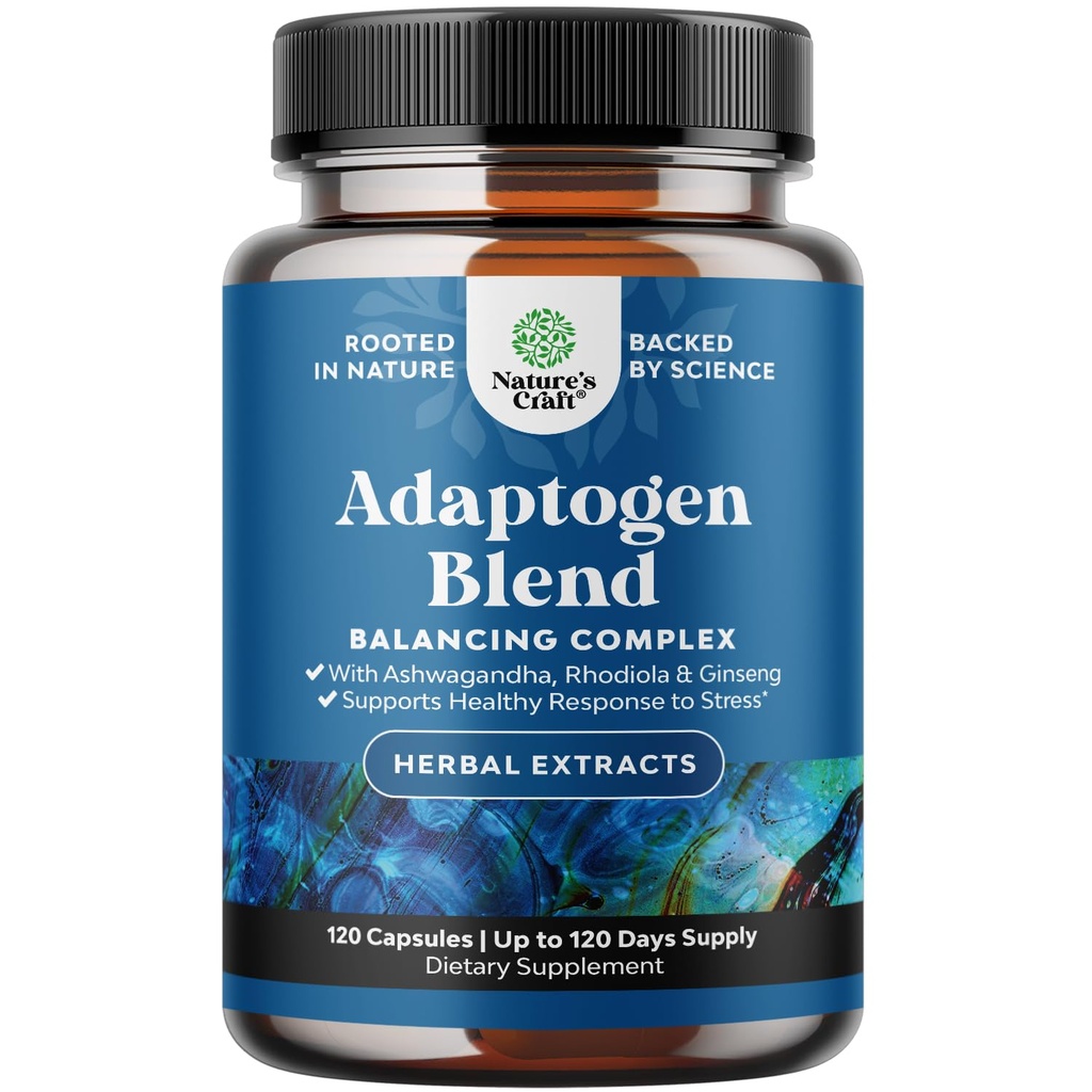 Herbal Adaptogen Mood Support Supplement - beroligende Adaptogens Supplement for Stress & Cortisol Management med Ashwagandha Rhodiola Rosea & Maca Root - Vegansk ikke GMO & Daytime Vennlig -120ct
