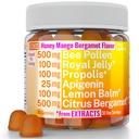 Bee Pollen Apigenin Citrus Bergamot Gummies w Organic Propolis Royal Jelly Honning Lemon Balm Extract, Supplement for menn Kids, Tinkture Drops Powder Capsule Herb kapsler Supplement Alt, Pollan Pollen
