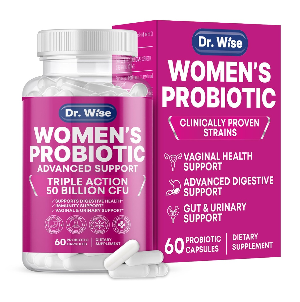 Kvinners probiotiske 50 milliarder CFU - støtter dialyse, gloating relief, Vaginal Odor & pH-balanse - Urin Tract & Gut Health - klinisk undersøkte struts – ikke-GMO, 60 kapsler