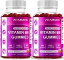 Vitamatic 2 Pakker Vitamin B6 100mg Gummies – Naturlig Jordbær Flavor – 60 Pektin-baserte Gummier per flaske – Nervesystem og energistøtte