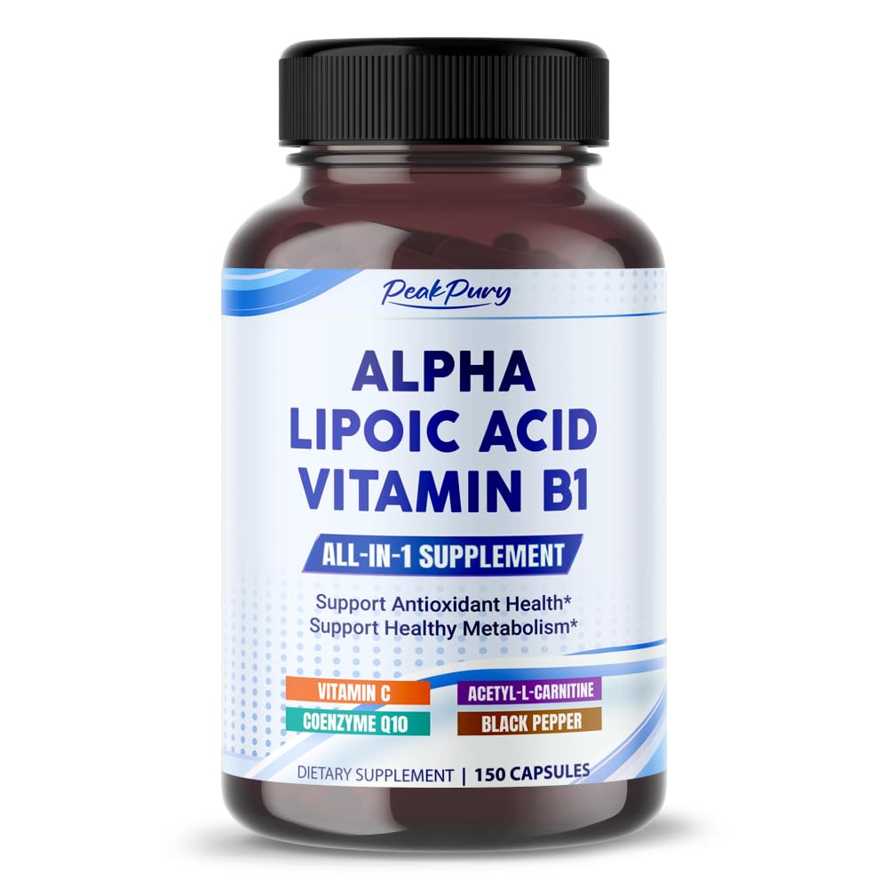 Alpha Lipoic Acid med vitamin B1 - Støtter antioksidant helse og sunn metabolisme - Inkluderer vitamin C, Acetyl-L-karnitin, CoQ10 - laget i USA- 150 kapsler